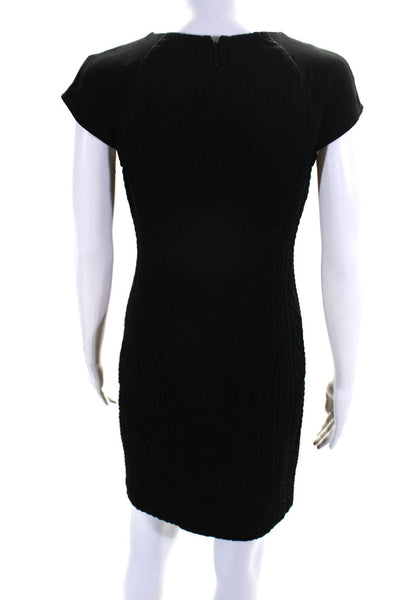 Tory Burch Womens Knit Jacquard Cap Sleeve Crew Neck Sheath Dress Black Small