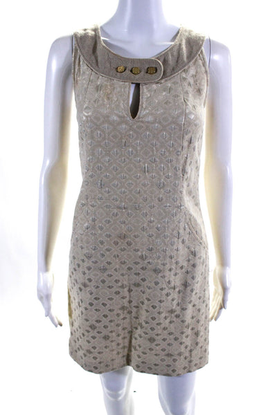 Tory Burch Womens Metallic Geometric Jacquard Sleeveless Shift Dress Gold Size 2