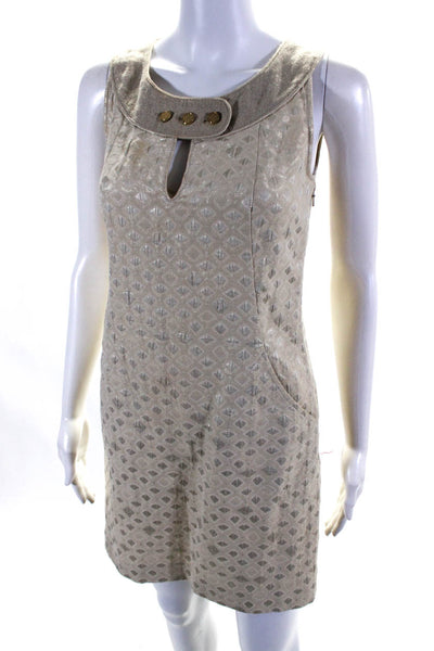 Tory Burch Womens Metallic Geometric Jacquard Sleeveless Shift Dress Gold Size 2