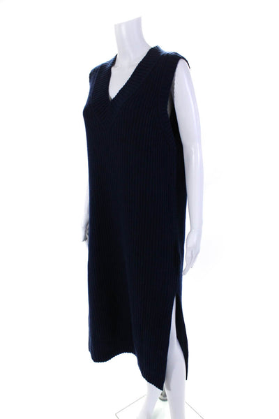 & Other Stories Womens Ribbed Side Slit Sleeveless Sweater Dress Blue Size XS