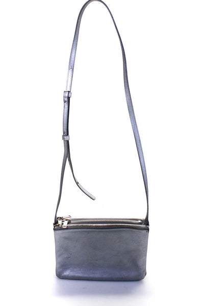Celine Womens Silver Leather Small Trio Crossbody Bag Handbag