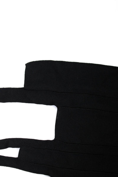 Herve Leger Womens Solid Black Ribbed Knit Fringe Edge Scarf