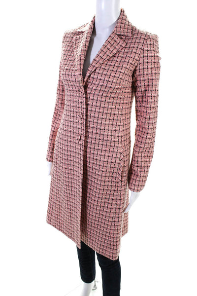 Laundry by Shelli Segal Womens Pink Textured Plaid Long Sleeve Coat Size 2