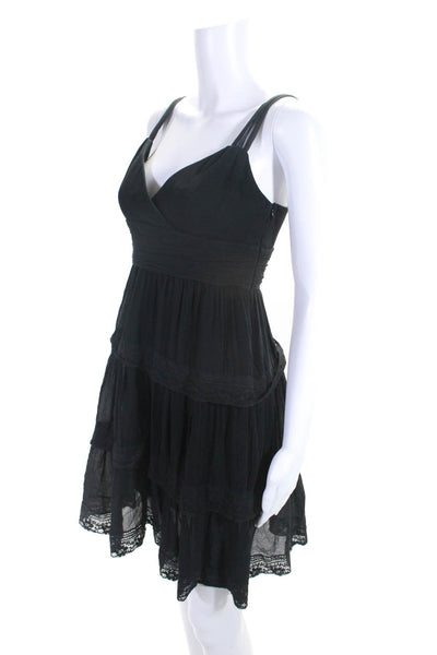 BCBGMAXAZRIA Womens Chiffon Empire Waist Tiered Hem Mini Dress Black Size 4