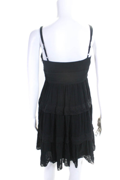 BCBGMAXAZRIA Womens Chiffon Empire Waist Tiered Hem Mini Dress Black Size 4