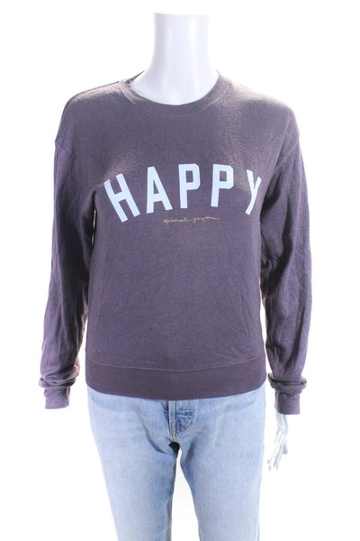 Spiritual Gangster Womens Happy Graphic Crewneck Sweatshirt Top Purple Size S
