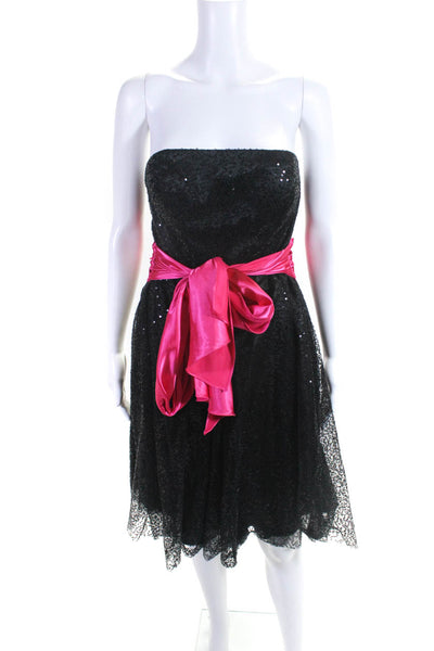 Sean Couture Womens Black Pink Detail Strapless Sequins Gown Dress Size M