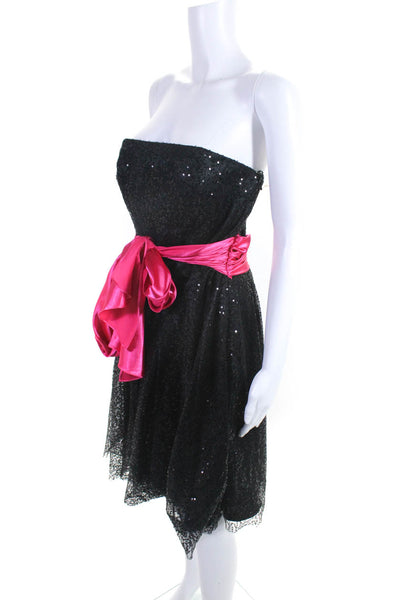 Sean Couture Womens Black Pink Detail Strapless Sequins Gown Dress Size M