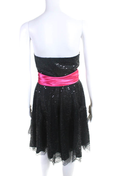 Sean Couture Womens Black Pink Detail Strapless Sequins Gown Dress Size M