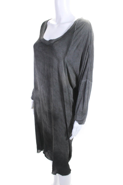 Raquel Allegra Womens Faded Gray Silk Scoop Neck Long Sleeve Shift Dress Size 2