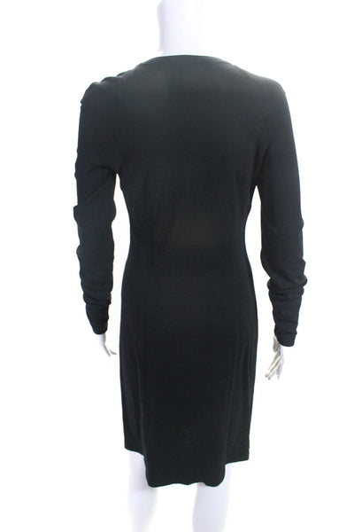 Raquel Allegra Womens Faded Gray Silk Scoop Neck Long Sleeve Shift Dress Size 2