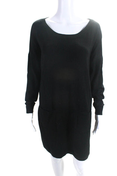 Repeat Womens Black Wool Scoop Neck Pockets Long Sleeve Sweater Dress Size S