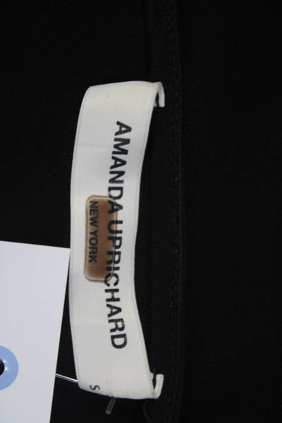 Amanda Uprichard Womens Round Neck Ruched Long Sleeve Blouse Top Black Size S