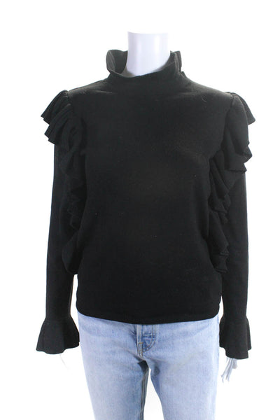 English Factory Womens Ruffled Long Sleeve Mock Neck Sweater Black Size S