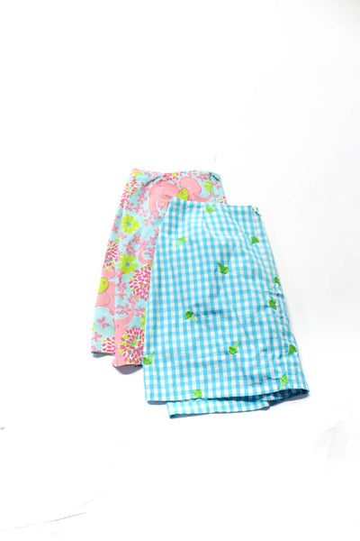 Lilly Pulitzer Womens Elephant Gingham Embroidered Skort Pink Blue Size 2 4 Lot2