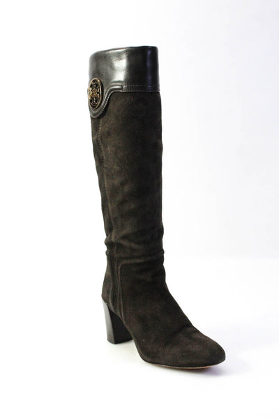 Tory Burch Womens Brown Suede Leather Embellished Knee High Boots Shoes Size 7M