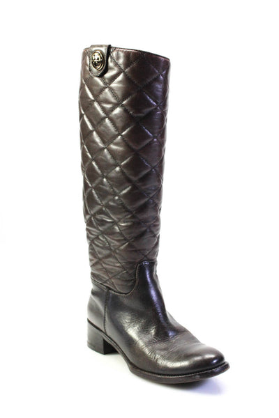 Tory Burch Womens Brown Leather Quilted Knee High Boots Shoes Size 6M