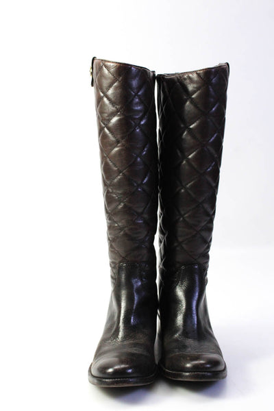 Tory Burch Womens Brown Leather Quilted Knee High Boots Shoes Size 6M