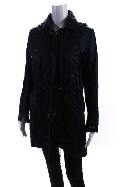 Joie Womens Hooded Full Zipper Coat Midnight Blue Size Small