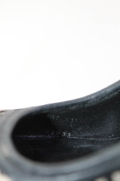 Tory Burch Womens Stiletto Monogram Laser Cut Peep Toe Pumps Black Leather 7M