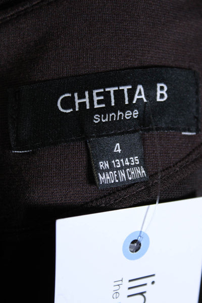 Chetta B Womens Embellished Beaded Y Neck 3/4 Sleeve Sheath Dress Brown Size 4