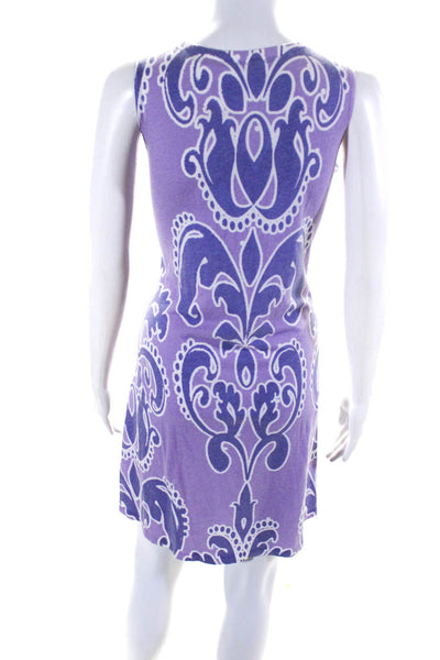 Better + Again Womens Printed Jersey V Neck Sheath Dress Purple White Size Small