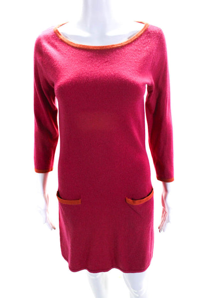 Michael Stars Womens Boat Neck 3/4 Sleeve Sweater Dress Pink Orange Wool Size 1