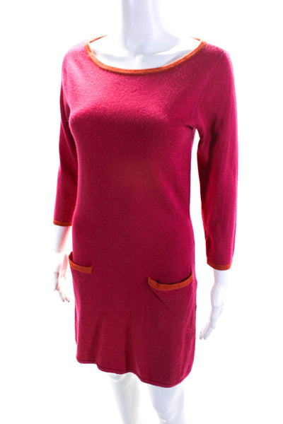 Michael Stars Womens Boat Neck 3/4 Sleeve Sweater Dress Pink Orange Wool Size 1