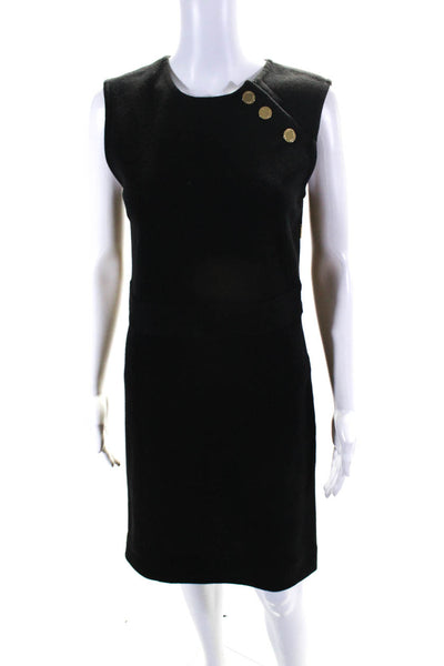 Tory Burch Womens Asymmetrical Button Knit Sleeveless Sheath Dress Black Small