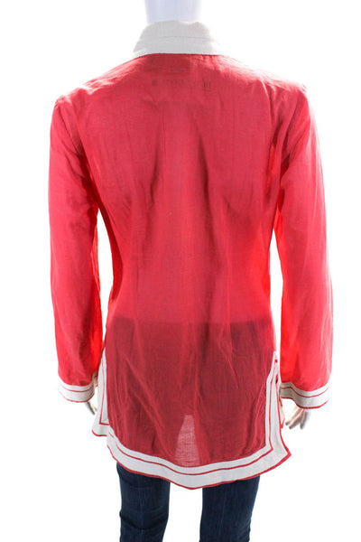 Tory Burch Womens Long Sleeve Standing Collar Tunic Blouse Red Ivory Size 4