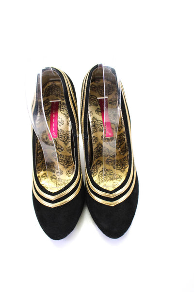 Bordello Womens Slip On Metallic Trim Pumps Black Gold Suede Size 36