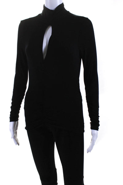 Frame Womens Long Sleeve Ruched Keyhole Tee Shirt Black Size Extra Small