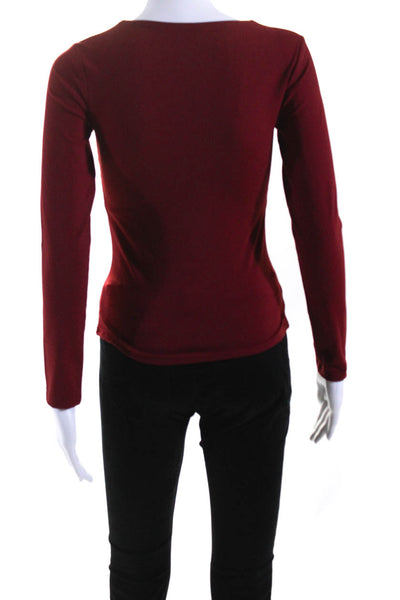 Susana Monaco Womens Long Sleeve V Neck Stretch Knit Shirt Red Size Extra Small