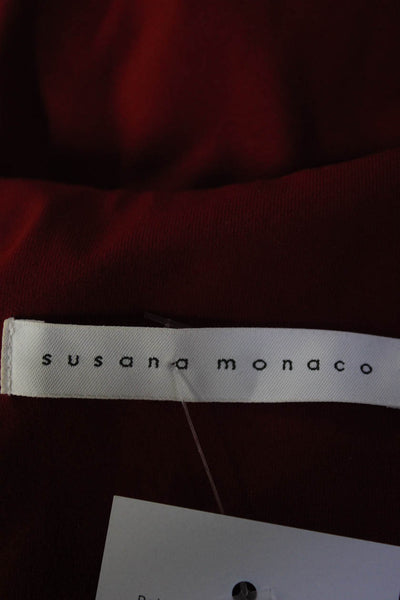 Susana Monaco Womens Long Sleeve V Neck Stretch Knit Shirt Red Size Extra Small