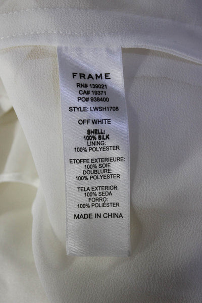 Frame Womens Back Zip Short Sleeve Silk Keyhole Shirt White Size Small