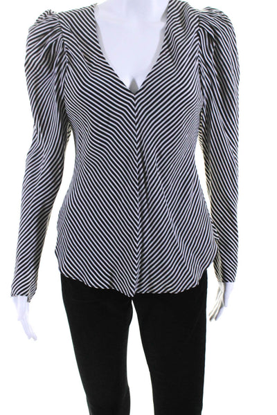 Frame Womens Long Sleeve V Neck Striped Silk Shirt White Black Size Extra Small