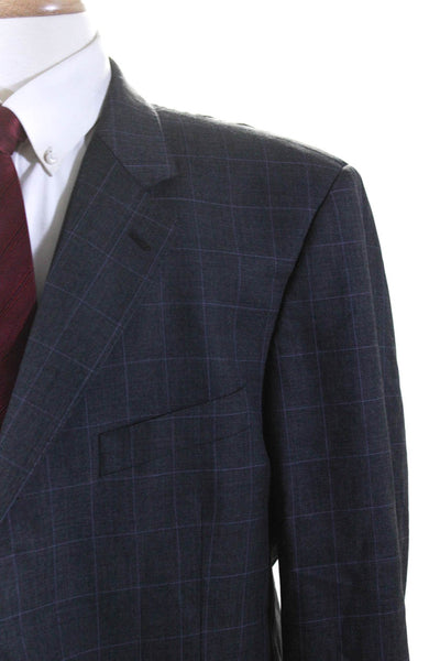 Alesso Mens Plaid Two Button Blazer Jacket Gray Wool Size 48 Regular