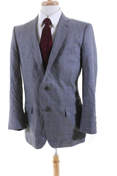 Indochino Mens Plaid Two Button Blazer Jacket Black Blue Wool Size 42