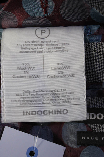 Indochino Mens Plaid Two Button Blazer Jacket Black Blue Wool Size 42