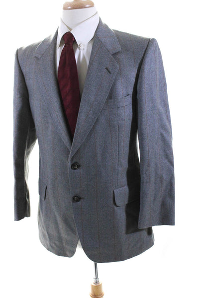 Magee Mens Plaid Two Button Blazer Jacket Gray Wool Size 40