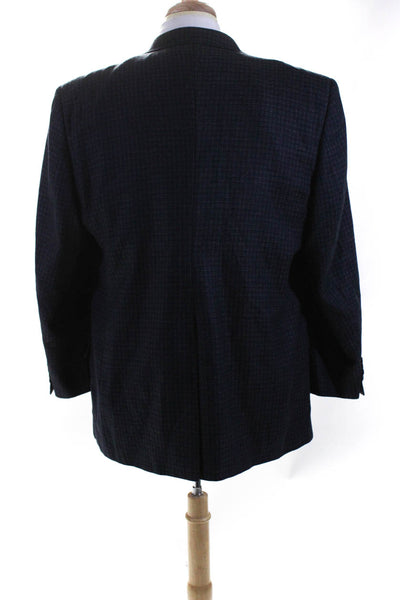 Alesso Mens Plaid Two Button Blazer Jacket Blue Wool Size 48 Regular