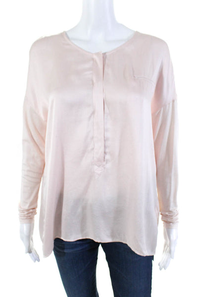 Go By GoSilk Womens Half Button Down Long Sleeves Blouse Pink Size Extra Small