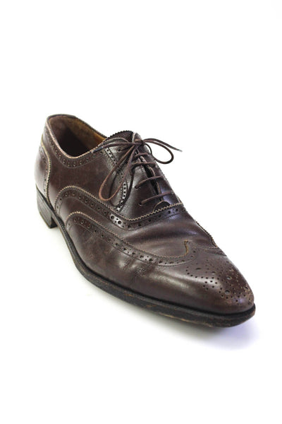 Brioni Mens Leather Medallion Toe Low Top Lace Up Oxford Shoes Dark Brown Size 8