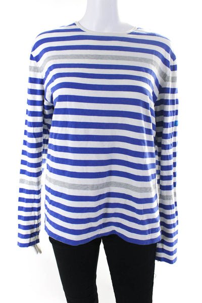 Shipley & Halmos Womens Striped Long Sleeves Shirt White Blue Size Large