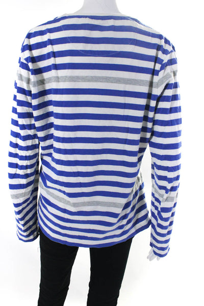 Shipley & Halmos Womens Striped Long Sleeves Shirt White Blue Size Large