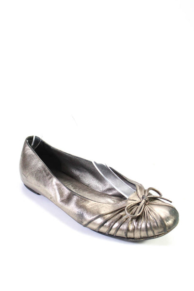 Salvatore Ferragamo Womens Metallic Leather Round Toe Ballet Flats Taupe Size 8