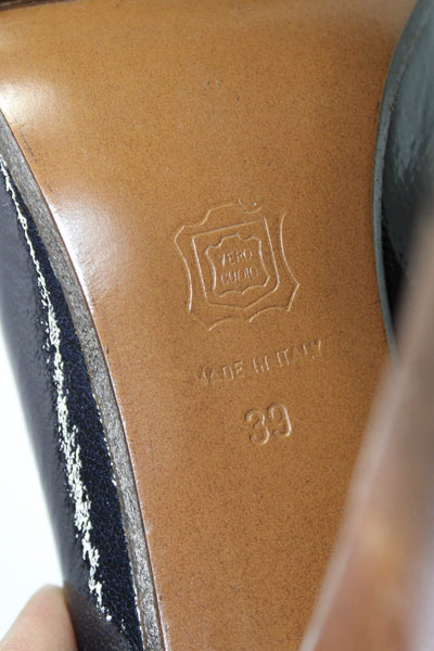 Lanvin Womens Peep Toe Wooden Platform Slip On Pumps Black Patent Leather 39 9