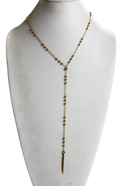 Designer Womens Gold Tone Curb Link Chain Beaded Station Lariat Necklace 30"