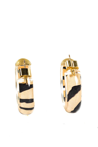 Alison Lou Womens Lucite Gold Tone Small Beige & Black Jelly Hoop Earrings 1.4"