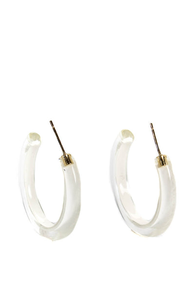 Alison Lou Womens Lucite Gold Tone Small White Jelly Hoop Earrings 1.4"
